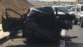 مصرع سيدة وإصابة 2 بحادث تصادم سيارتين أعلى طريق السويس الصحراوى 5